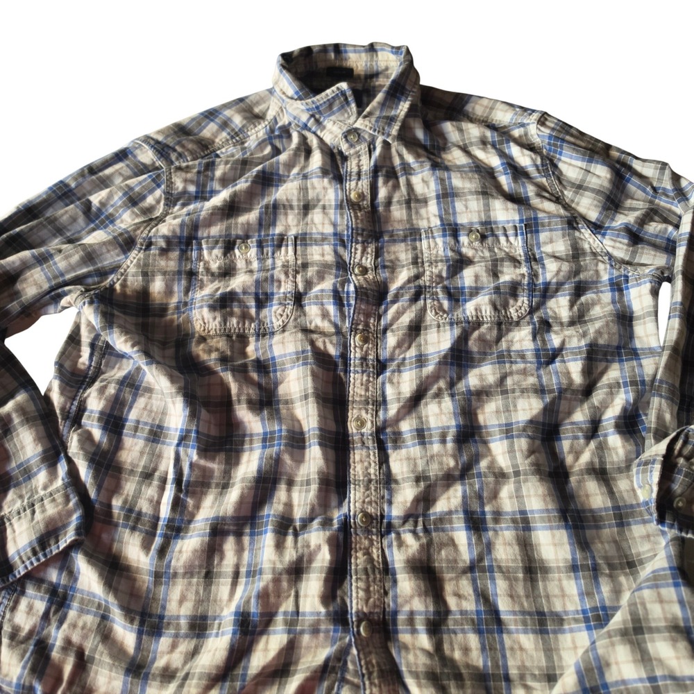 Even Tide Mens XXL Blue Grey Plaid Long Sleeve Button Down Shirt Regular Fit